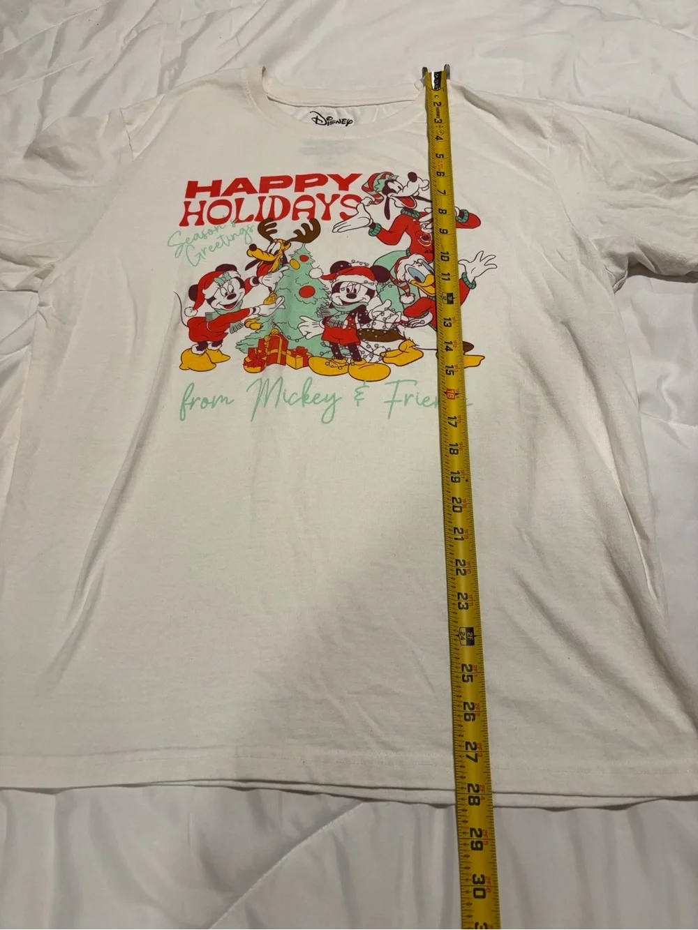 Disney White Holiday Mickey & Friends Graphic Tee with Red and Green Accents XL